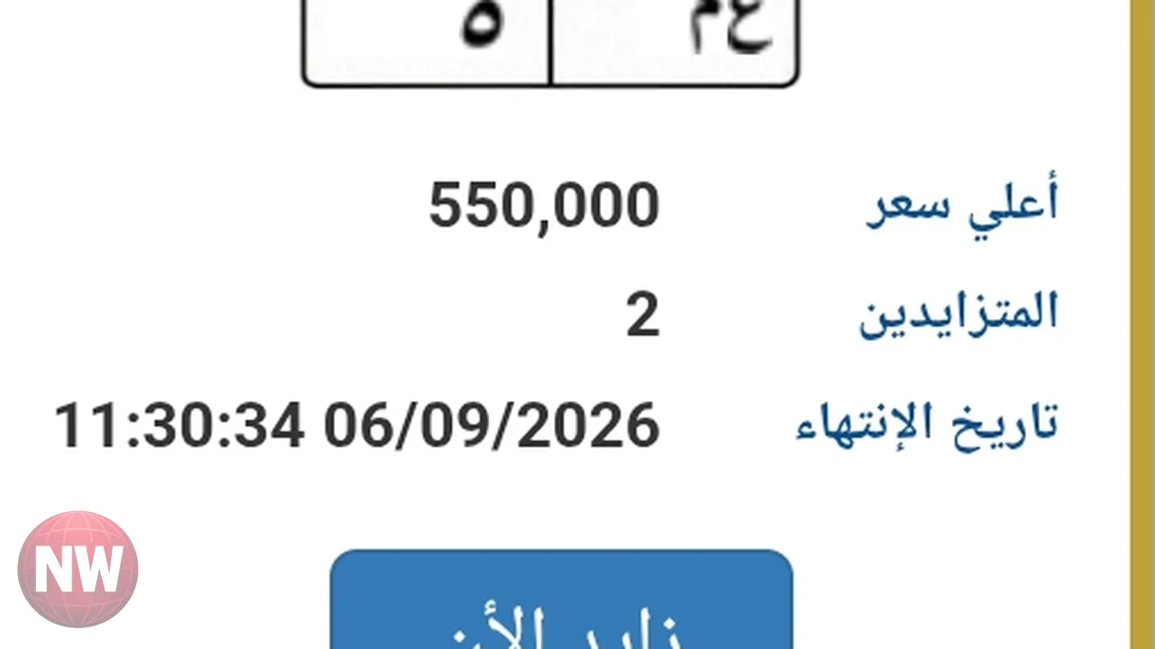 مزاد لوحات المرور: اللوحة ع م 5 تصل 550 ألف جنيه